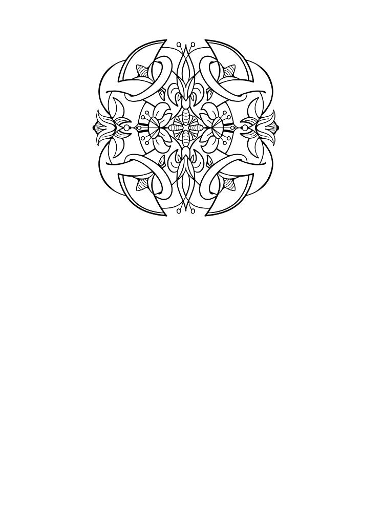 Ornate black ink fantasy flowers square element by VaskanianArt
