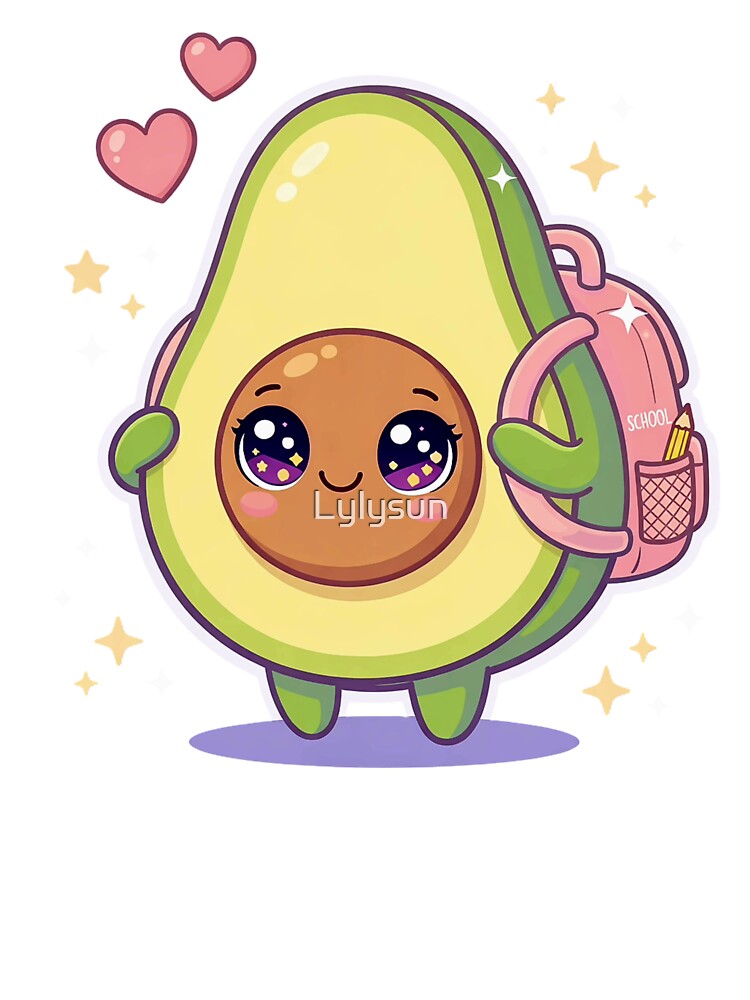 Kawaii Avocado with Backpack - Pastel Cute Food Character. by Lylysun