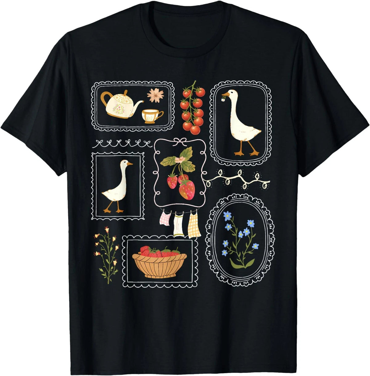 Coquette Goose Cottagecore Floral Gardening Farmer Womens T-Shirt
