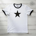 Star T-Shirt - White With Black Trim Ringer, 70's, Retro, Punk, Indie, S-3XL