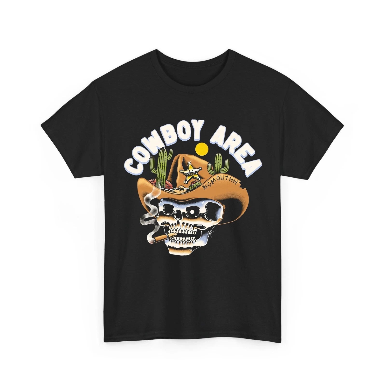 Cowboy Area Smoking Skeleton Desert Cactus Western Retro T-Shirt