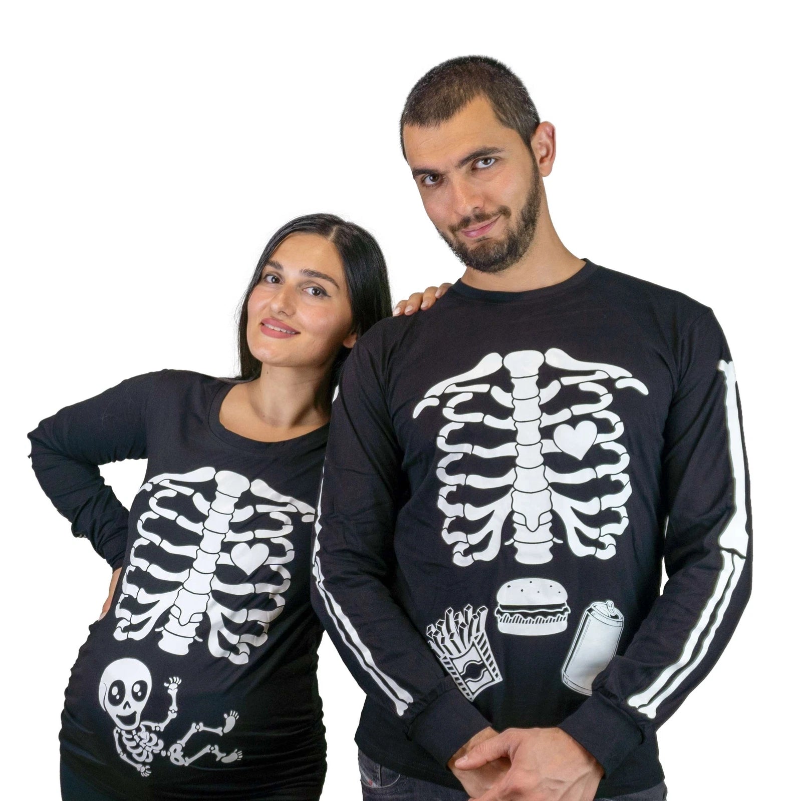 Halloween glow in the dark couple skeleton long sleeve shirts maternity shirt