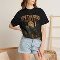 Off The Grid Mountain Cabin Campfire T-Shirt | Wilderness Graphic