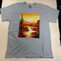 Cactus Desert Sunset T-shirt Unisex Size Large Sky Light Blue Tee Western