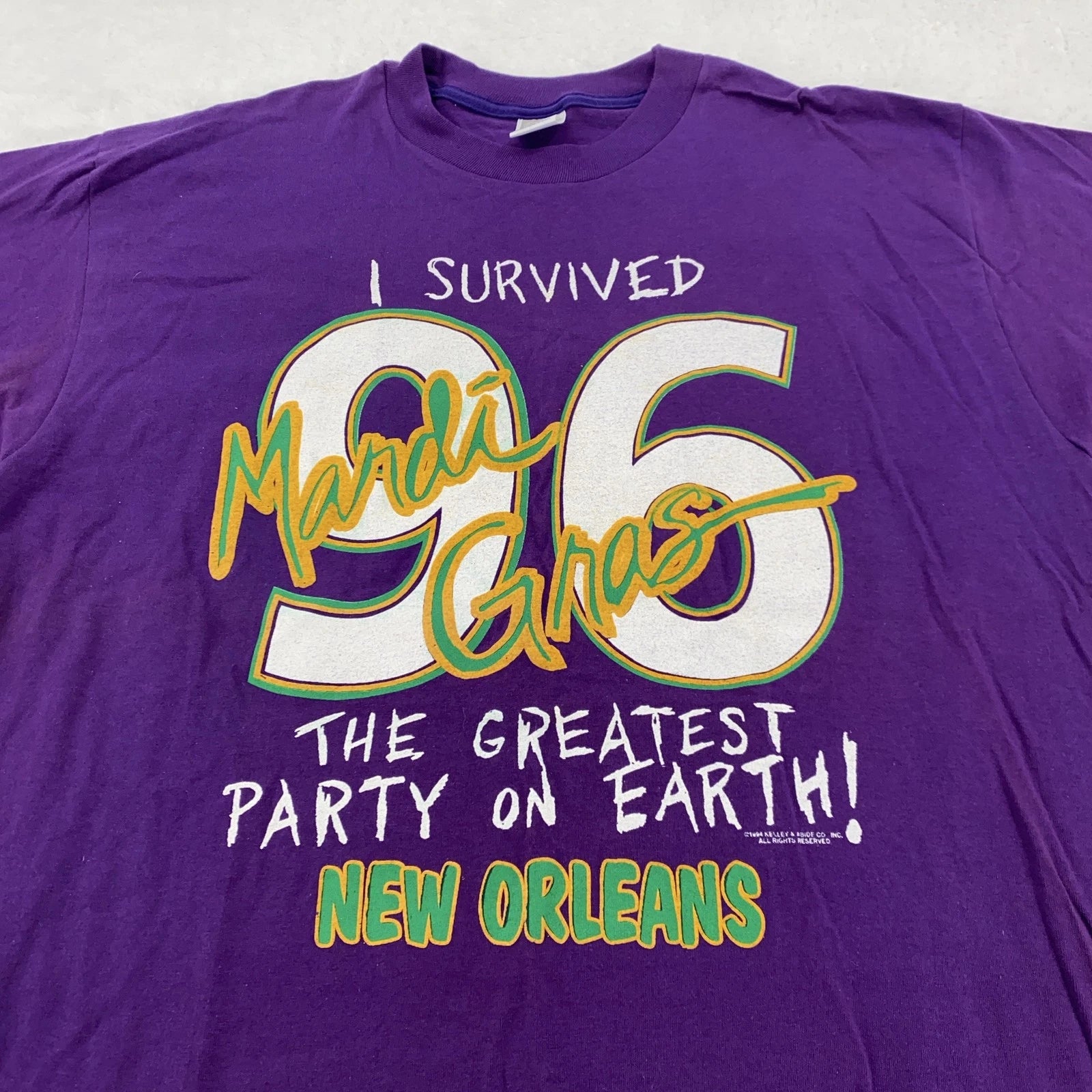 Vintage 1996 I Survived Mardi Gras Shirt Mens XL New Orleans Party 90s Tee