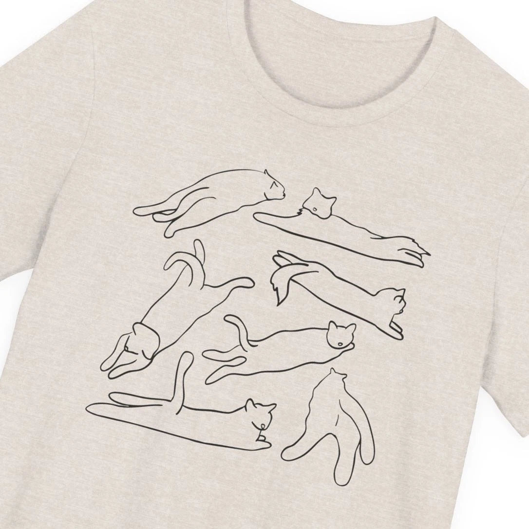 Funny Cat Sploot Yoga Shirt Minimalist Black Line Art Cat Lover Unisex Tee