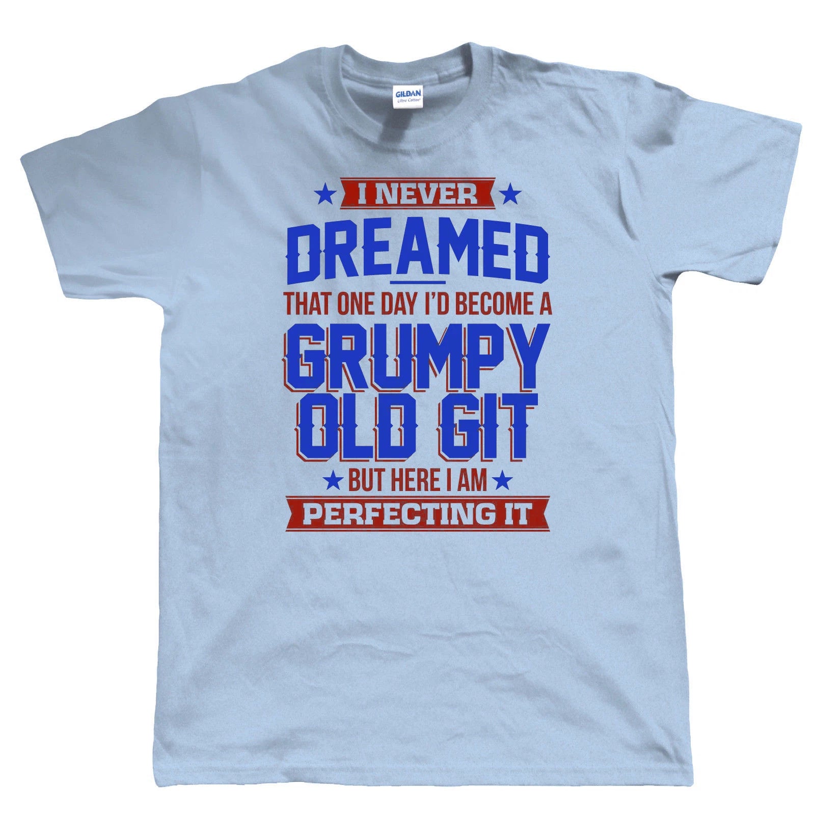 Perfecting Grumpy Old Git Sky Blue Funny T Shirt Gift for Him Dad Grand dad Joke