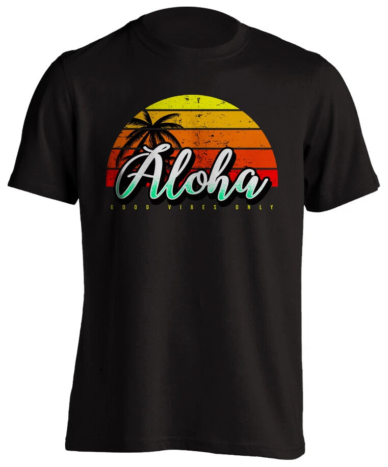 Aloha Good Vibes Hawaii Retro Sunset Short-Sleeve Unisex T-Shirt Beach Vacation