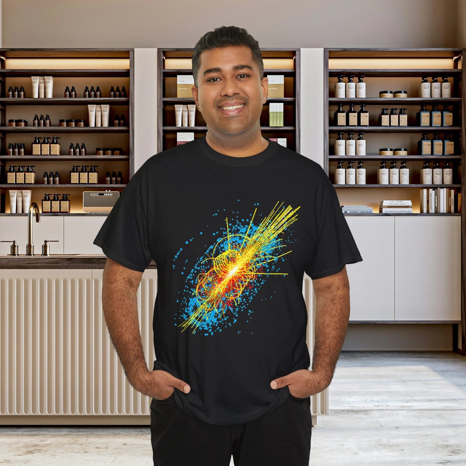 Abstract Particle Collision Science Energy Color Splash Graphic T-Shirt