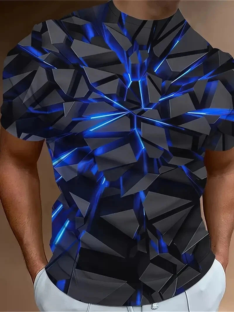 Novelty 3D Geometric Pattern Print Men's Crew Neck Short Sleeve T-shirt, Cas XL