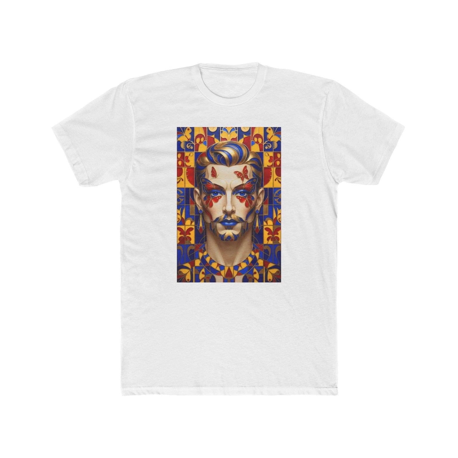Surreal Male Portrait Tee | Colorful Face Mosaic, Artistic Graphic T-Shirt