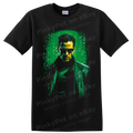 Neo Cyberpunk Code Portrait T Shirt w/ Green Digital Glitch Movie Fan Tee