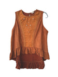 POL sleeveless Top pullover faux suede high low ruffle Western Cowgirl L Rust