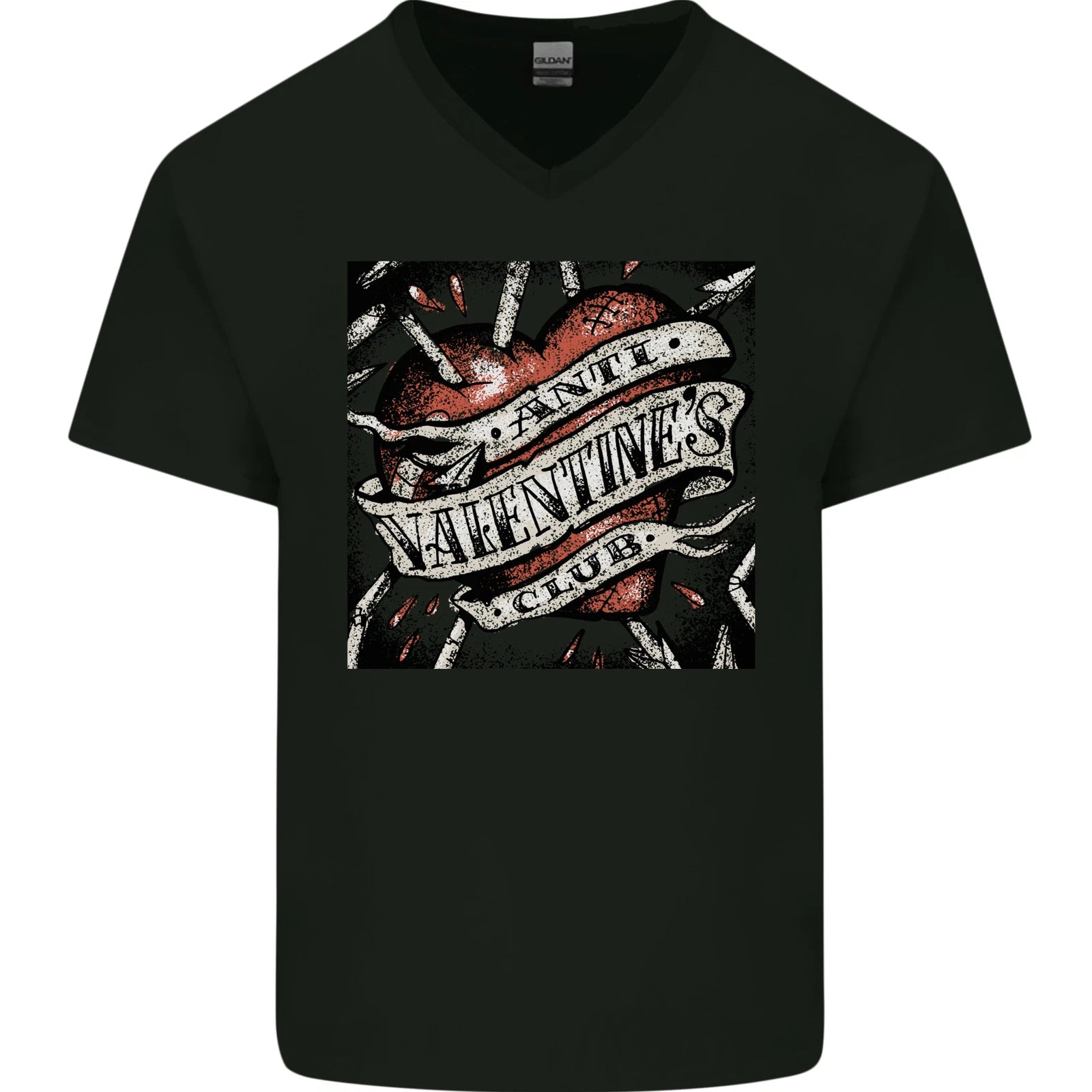 Anti Valentines Club Heart Singles Day Mens V-Neck Cotton T-Shirt