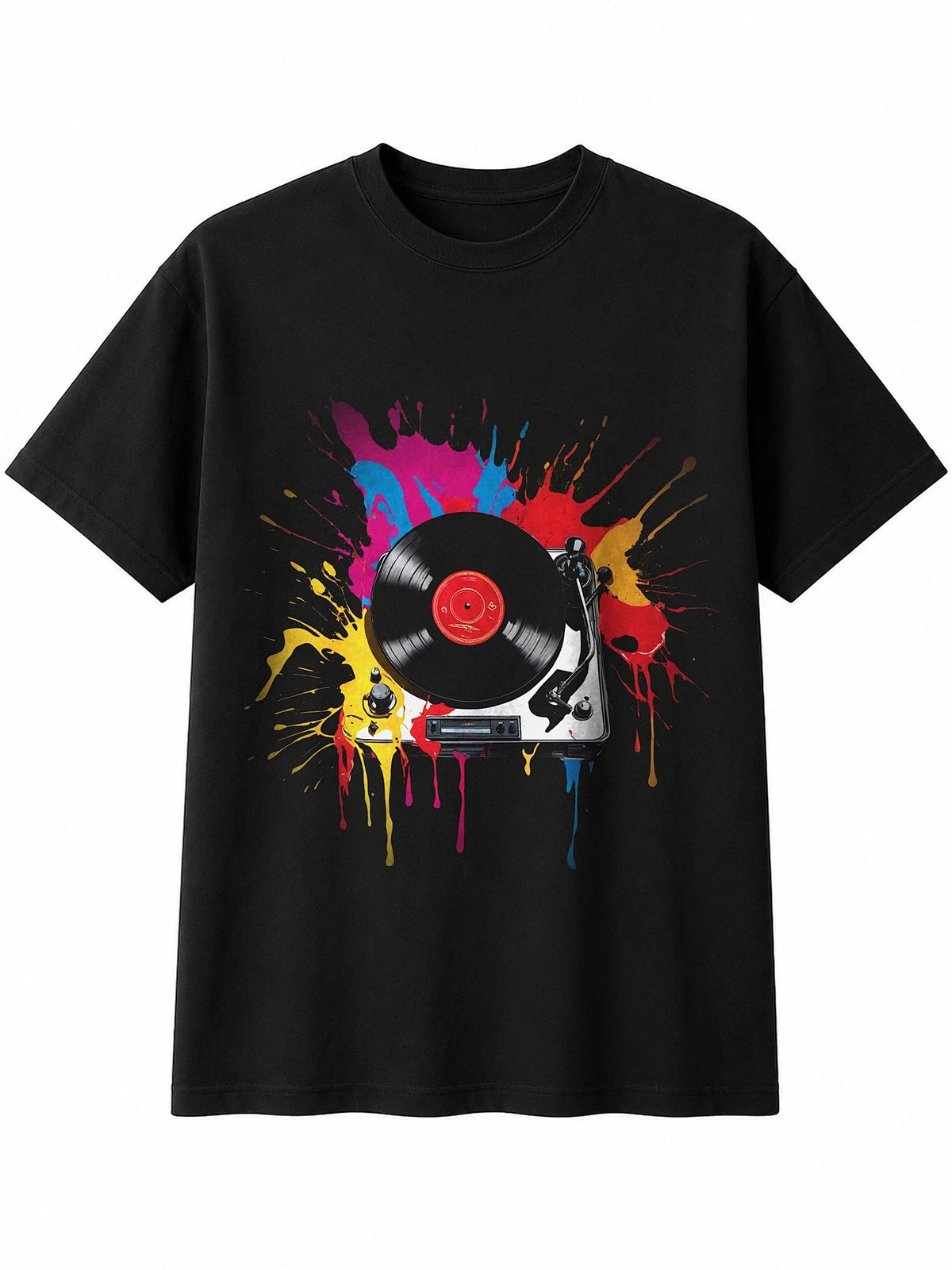 Vinyl Record Player Torn Splatter Art Mens T-Shirt Retro Y2K 90s Nostalgia Top