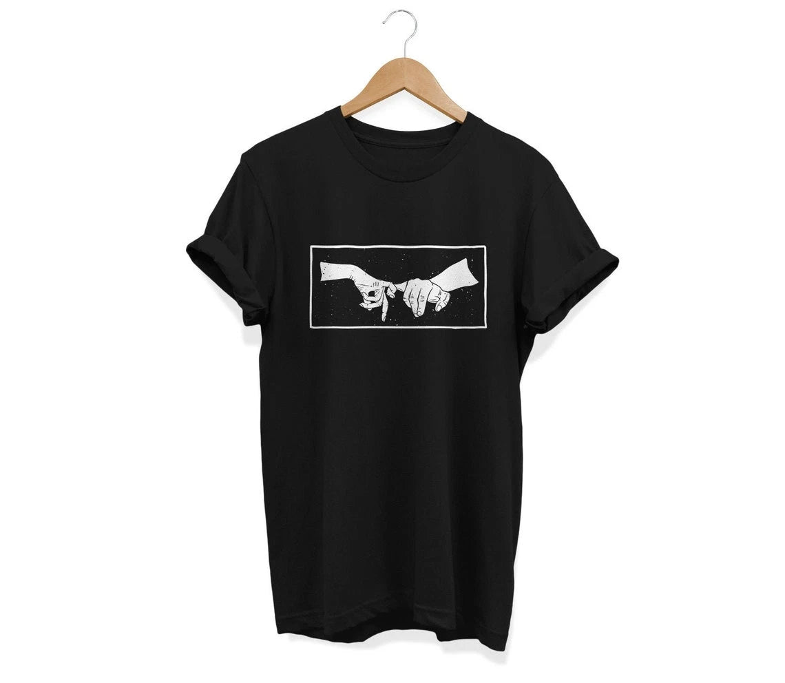 Pinky Promise T-shirt, Touching Hands Graphic Tee, Grunge Aesthetic Clothes,