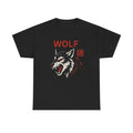 Wolf Head Graphic Tee | Aggressive Wolf Illustration, Japanese Kanji