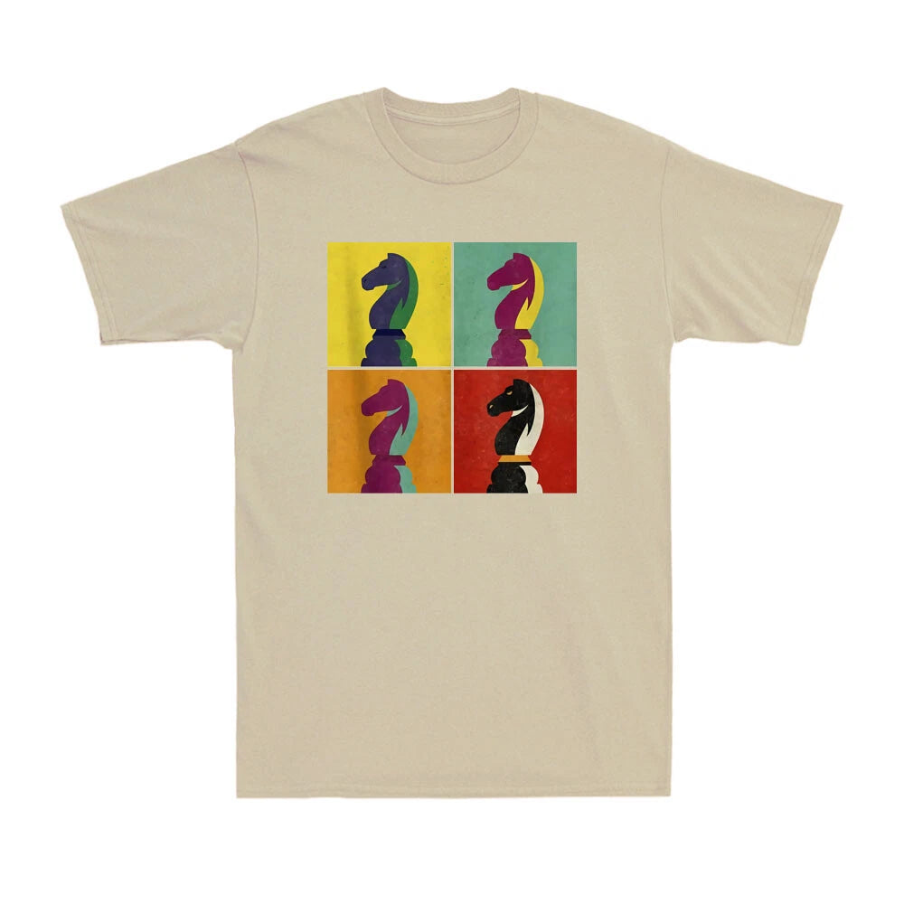 Chess Board Game Lover Piece Knight Checkmate Pop Art Style Retro Men's T-Shirt
