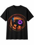 Fantasy Art Vinyl Record Player Neon Glow Retro Y2K Mens T-Shirt Black 90s