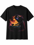 Fantasy Art Vinyl Record Player in Space Retro Y2K Mens T-Shirt Black 90s