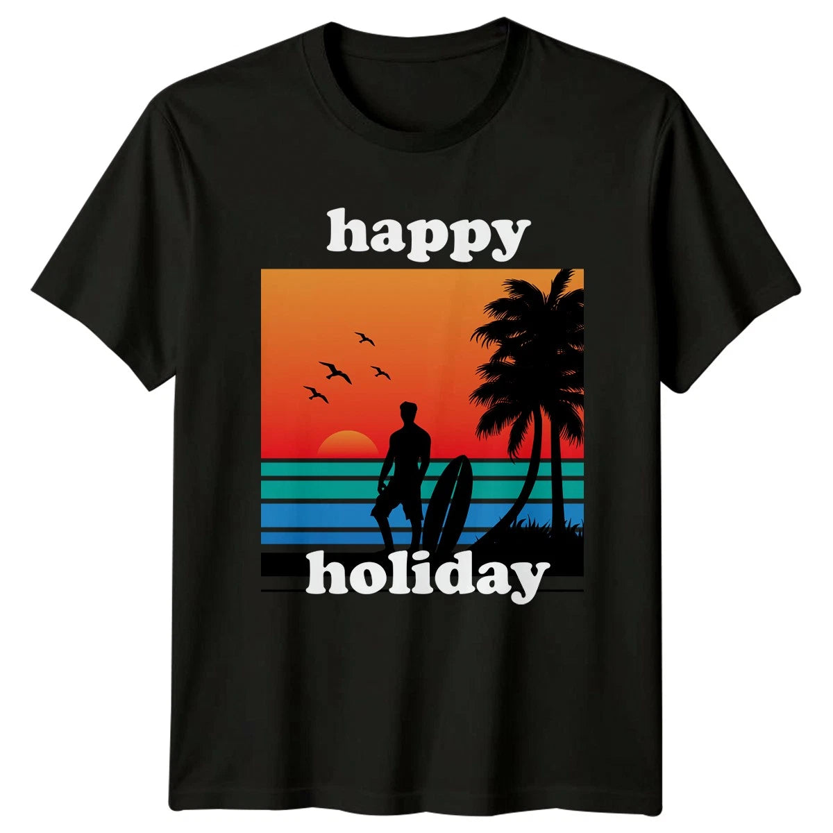 Happy Holiday T-Shirt Retro Sunset Surf Beach Holiday Gift For Him And Her