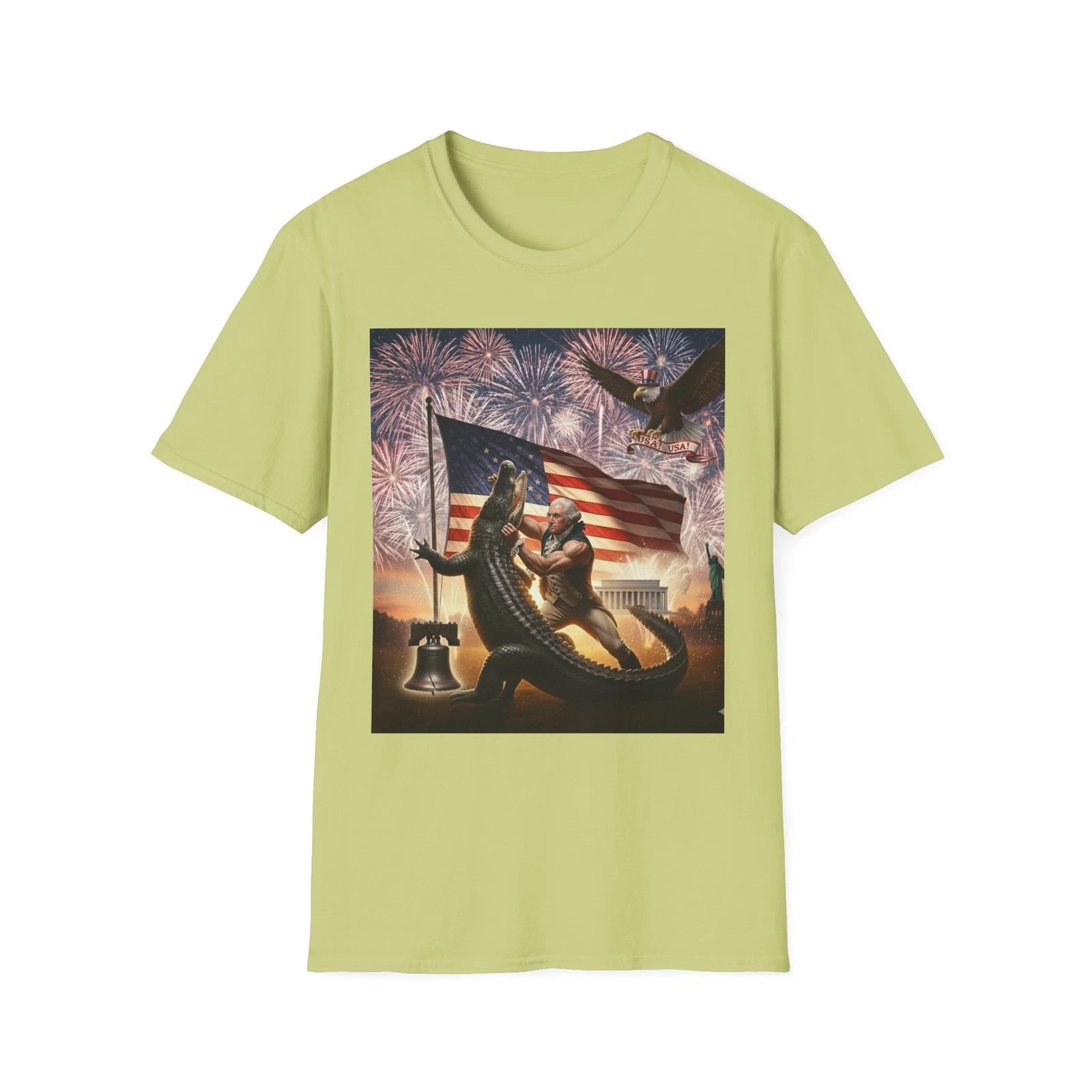 George Washington Defeats Alligator Funny Patriotic Graphic T-Shirt - Great Gift