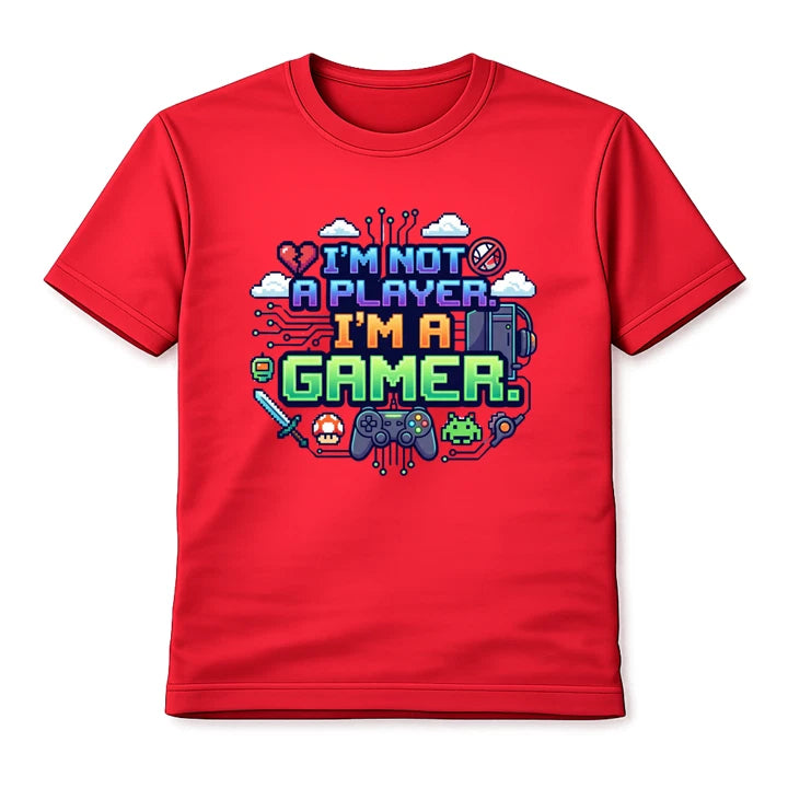 I'm Not A Player I'm A Gamer T-Shirt Unisex Retro Video Game Pixel Graphic Tee