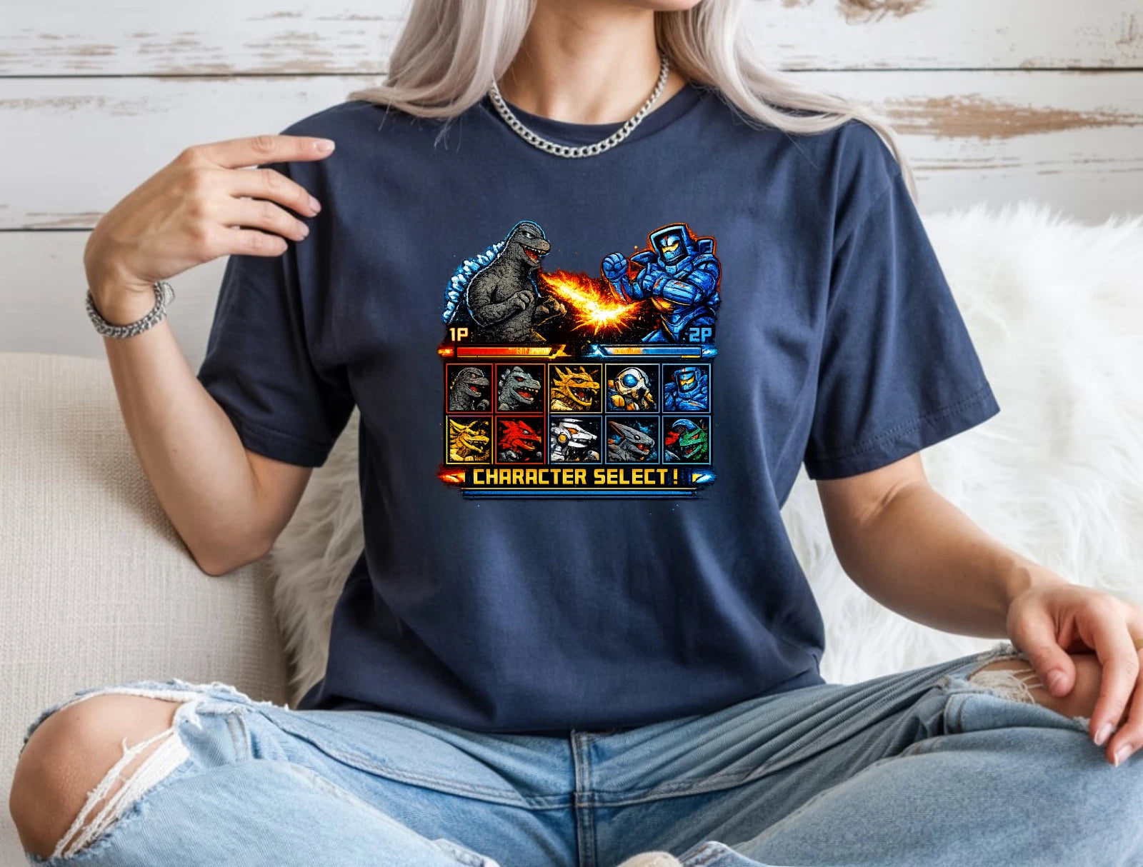 Retro Kaiju Fighting Game T-Shirt Character Select Monster Arcade Gamer Tee