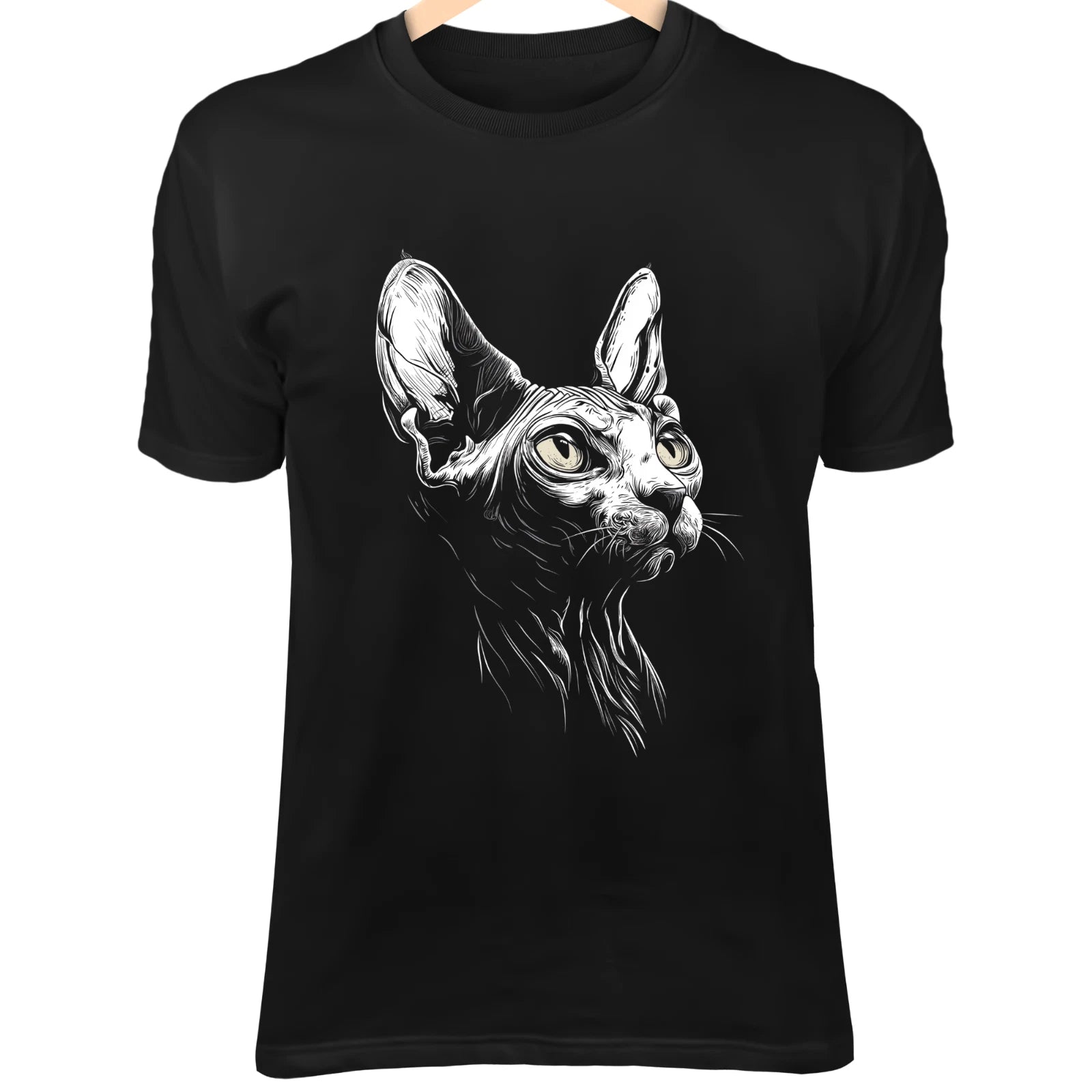 Sphynx Cat Line Art - Hairless Cartoon Doodle with Big Ears & Curious Eyes