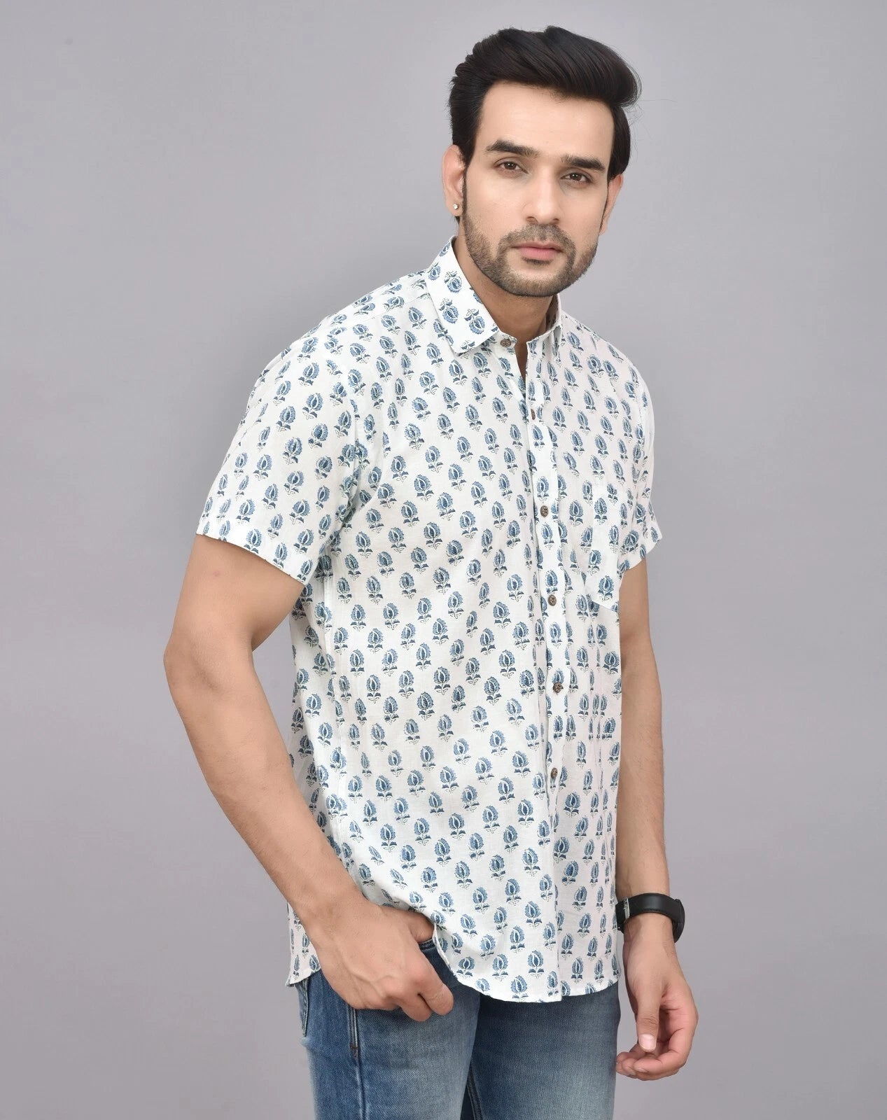 100% Cotton Shirt, Hand Printed Shirt, Light Fabric Shirt, Handmade Cotton Shirt