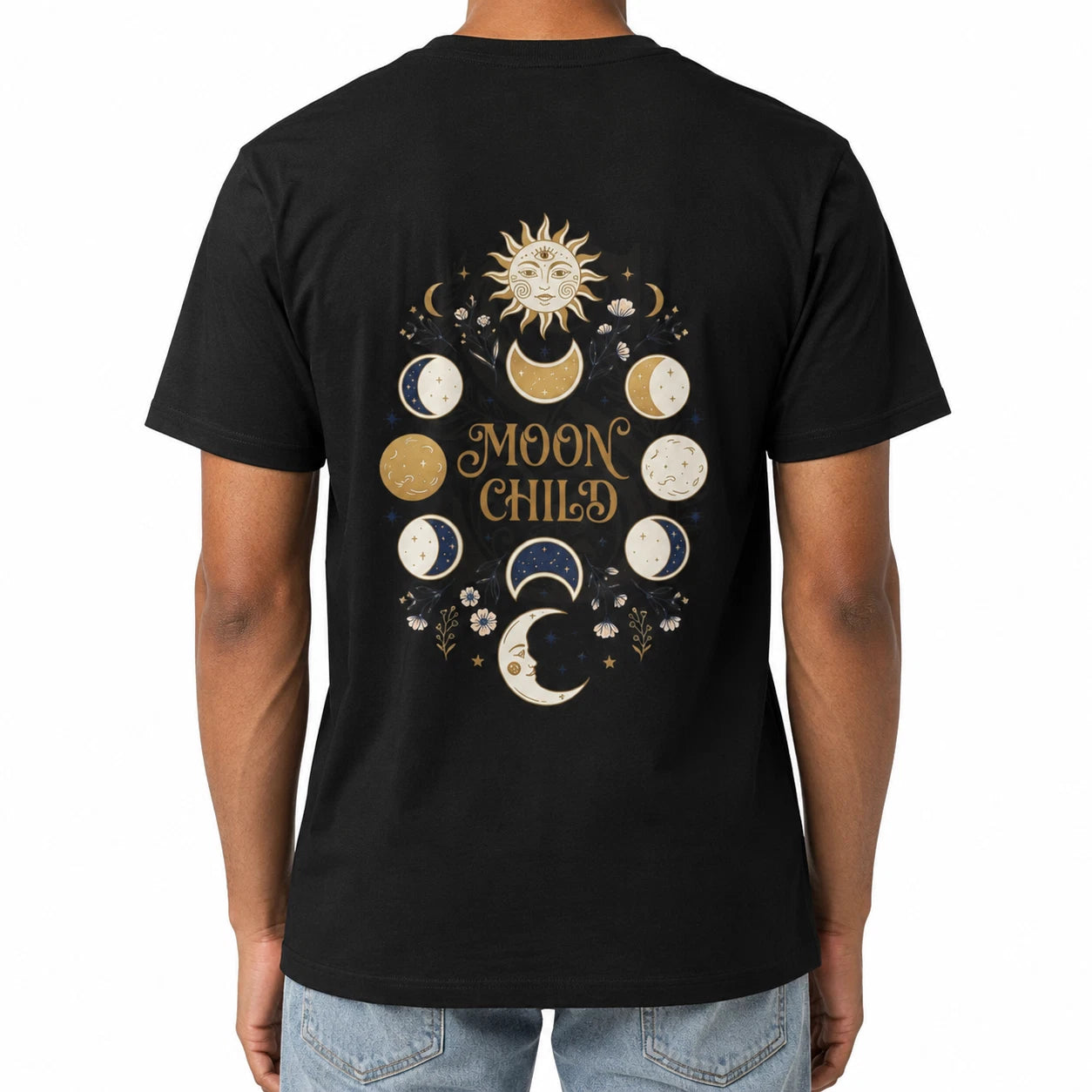 Moon Phases Moon Child Tee | Celestial Sun and Crescent Moon Design