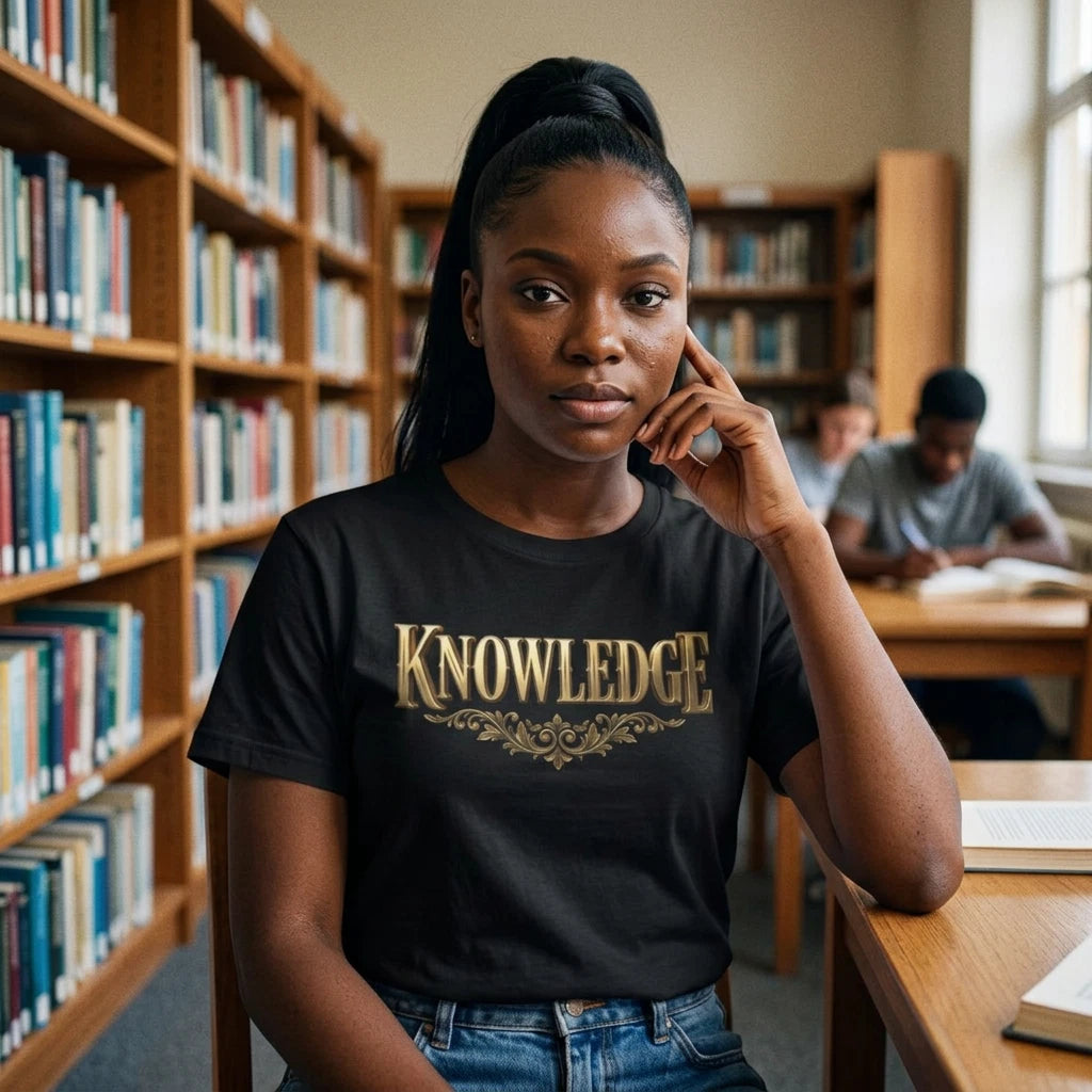 Knowledge typography T-Shirt | Vintage gold ornamental lettering