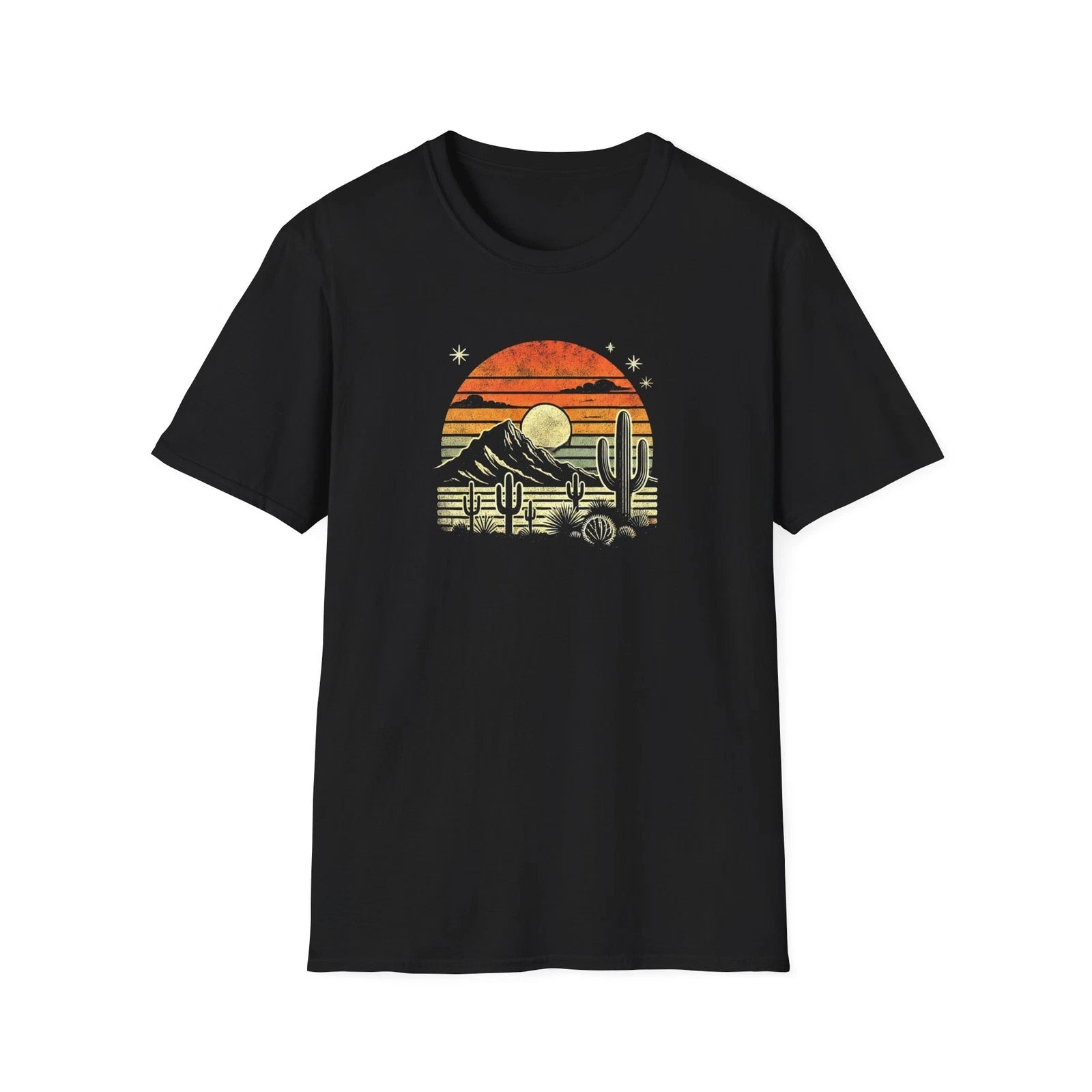 Desert Sunset T-Shirt | Unisex Retro Graphic Tee, Cactus Design