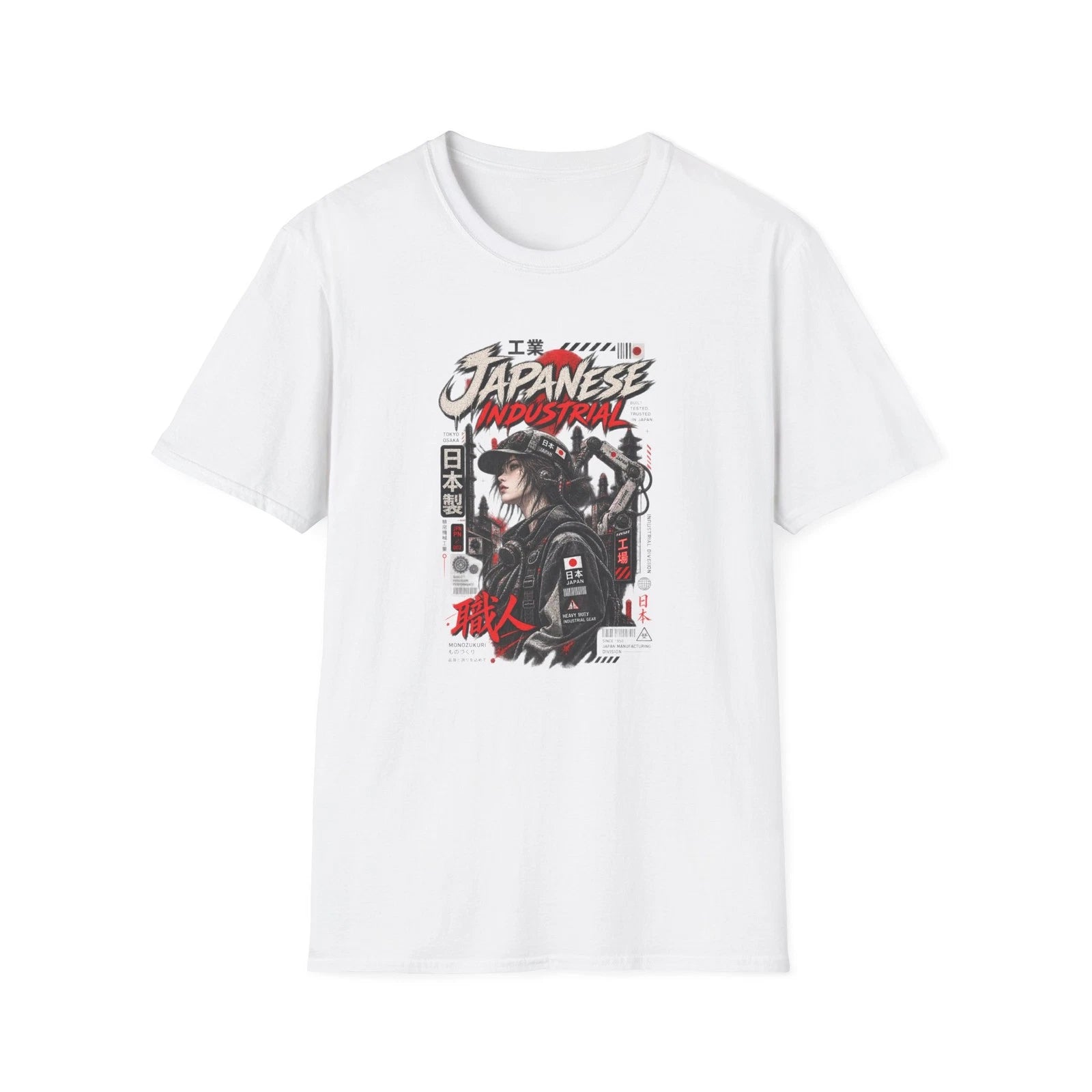Japanese Industrial T-Shirt Techwear Kanji Streetwear Graphic Tee Gift Unisex