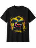 Splatter Art Vinyl Record Player Brushstroke Retro Y2K Mens T-Shirt Black Top