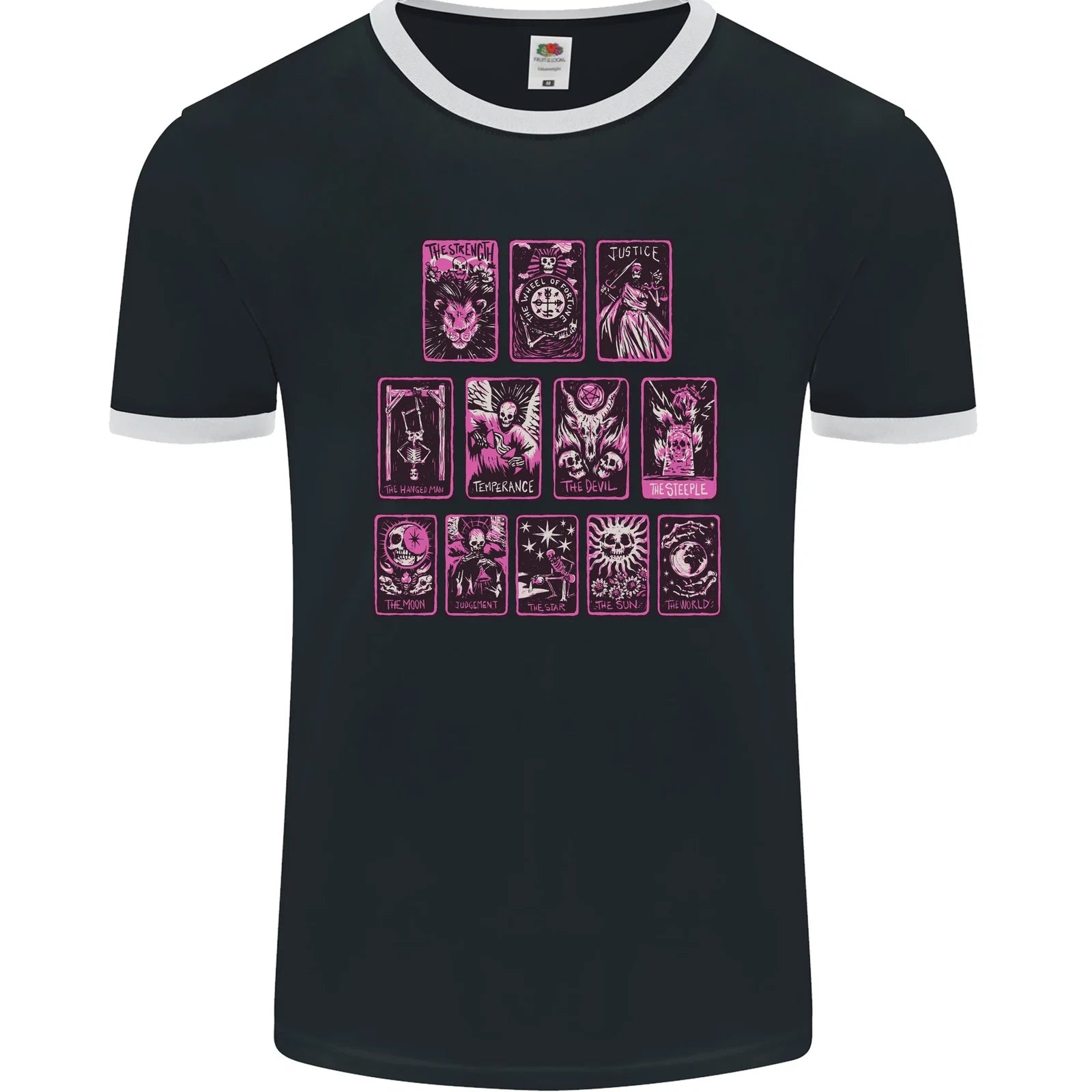 Tarot Cards Fortune Teller Skulls Mens Ringer T-Shirt FotL