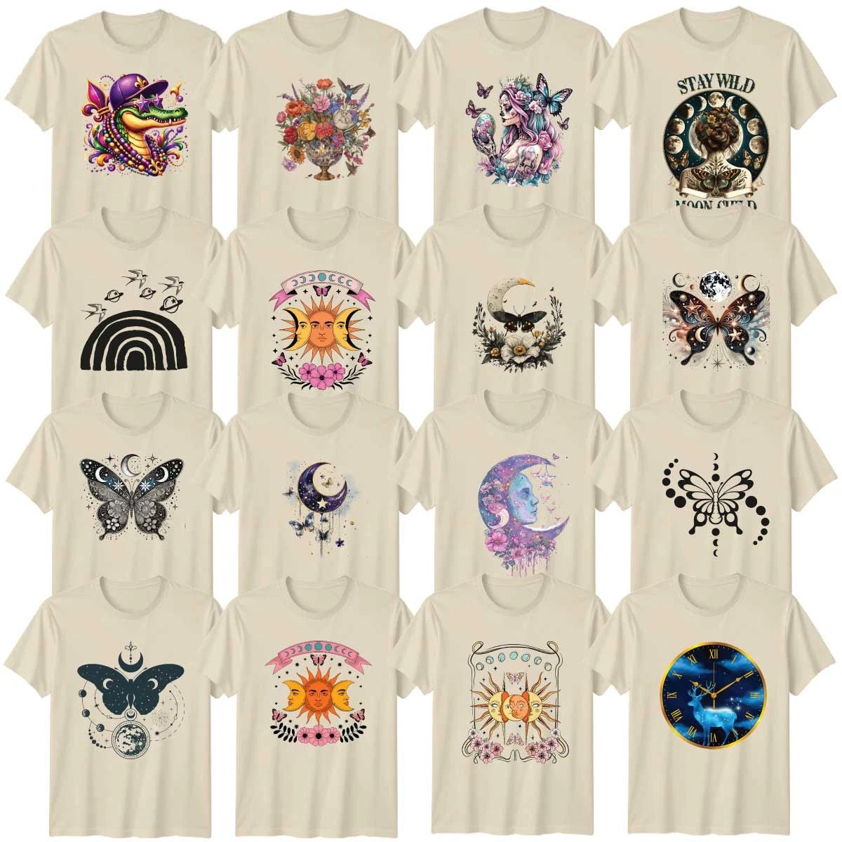 Boho Moon Phases Butterfly And Bee Adult T-Shirt Mystical Birthday Gift