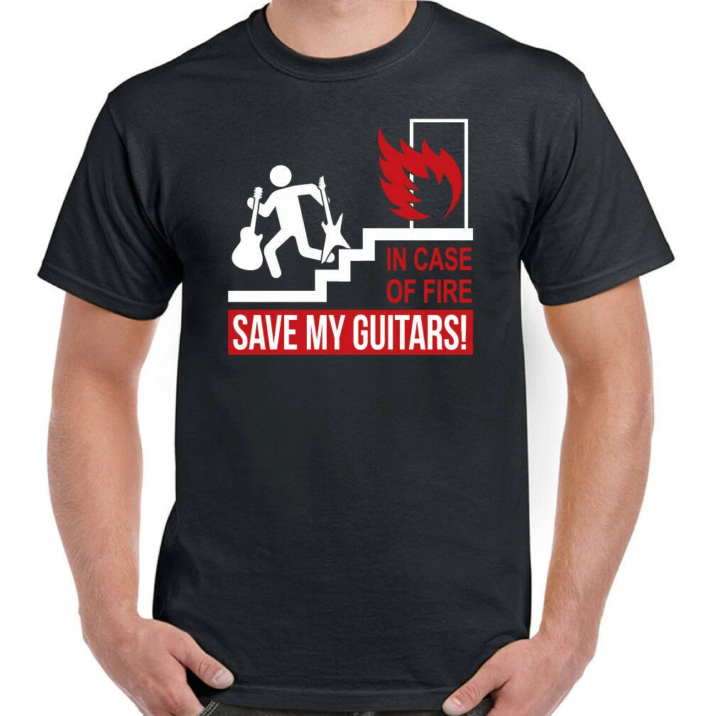 Guitar T-Shirt Guitarist Acoustic Electric In Case Of Fire Save My Mens Funny