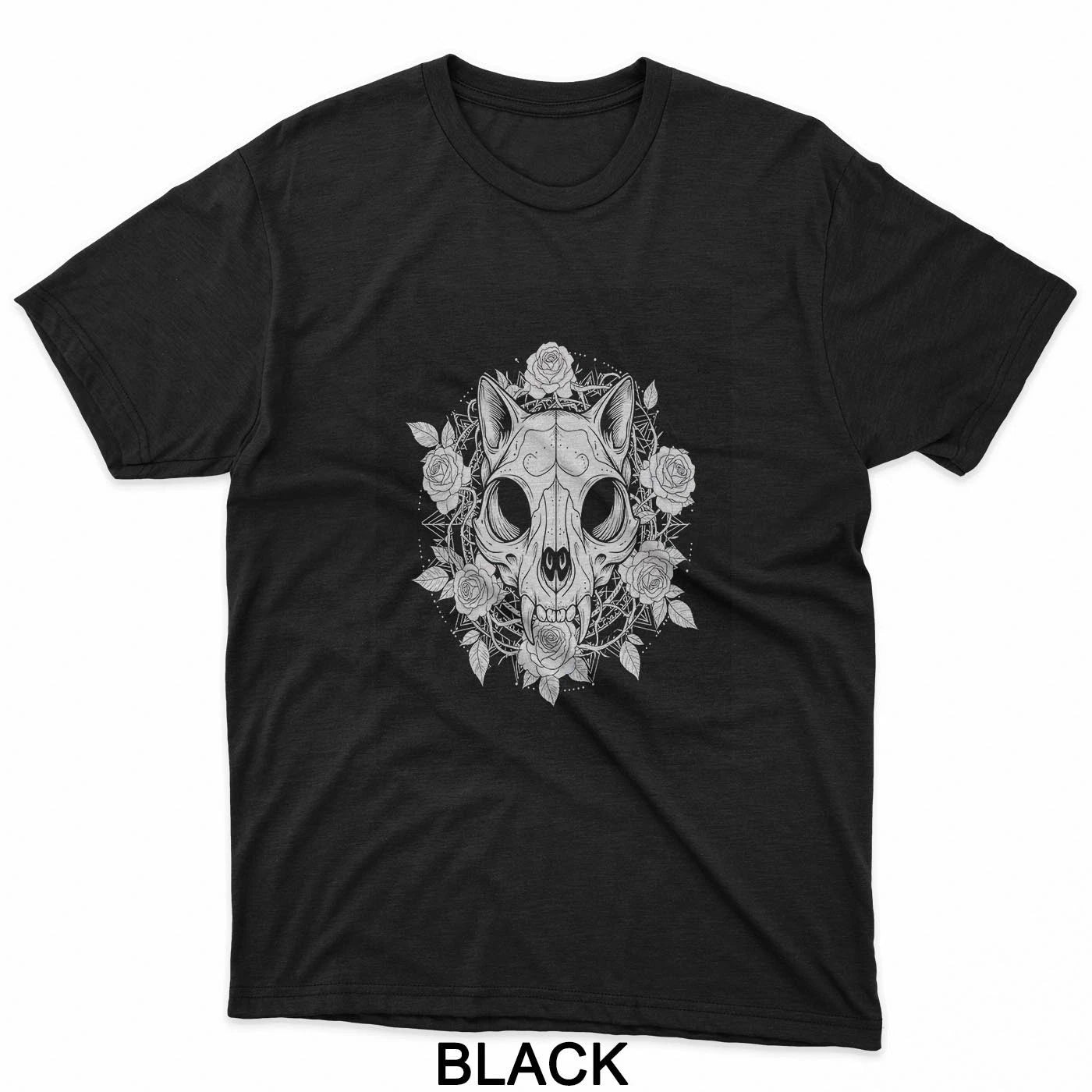 Cat Skull Mandala Gothic Sacred Geometry Feline Design T-Shirt
