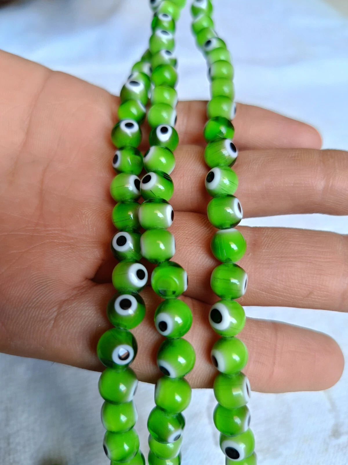 Green Evil Eye Stone Beads Beads |8mm Round Beads |AAA | 15" | 2line|Protection