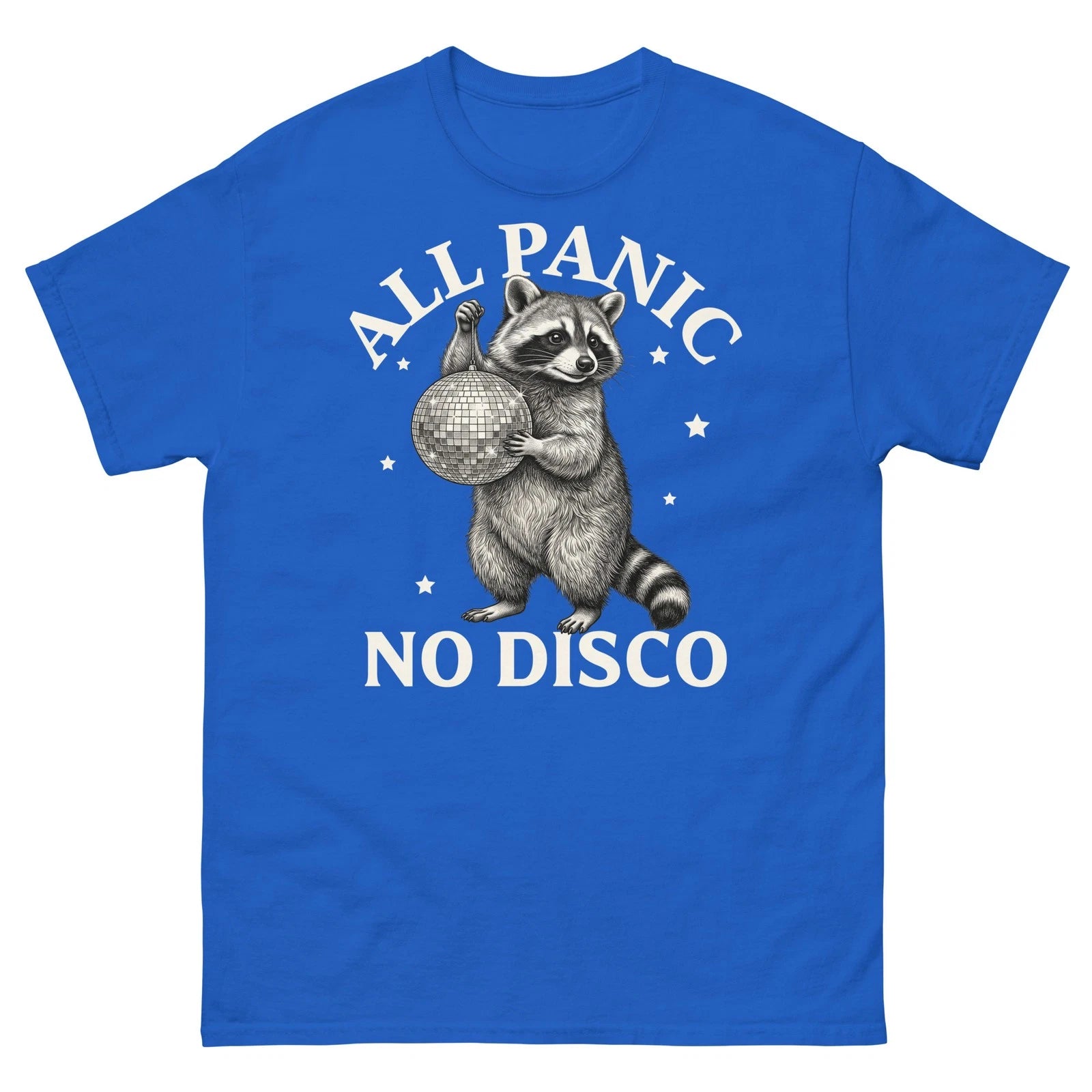 All Panic No Disco Raccoon Dance Floor Boogie Groovy Retro Unisex Classic Tee