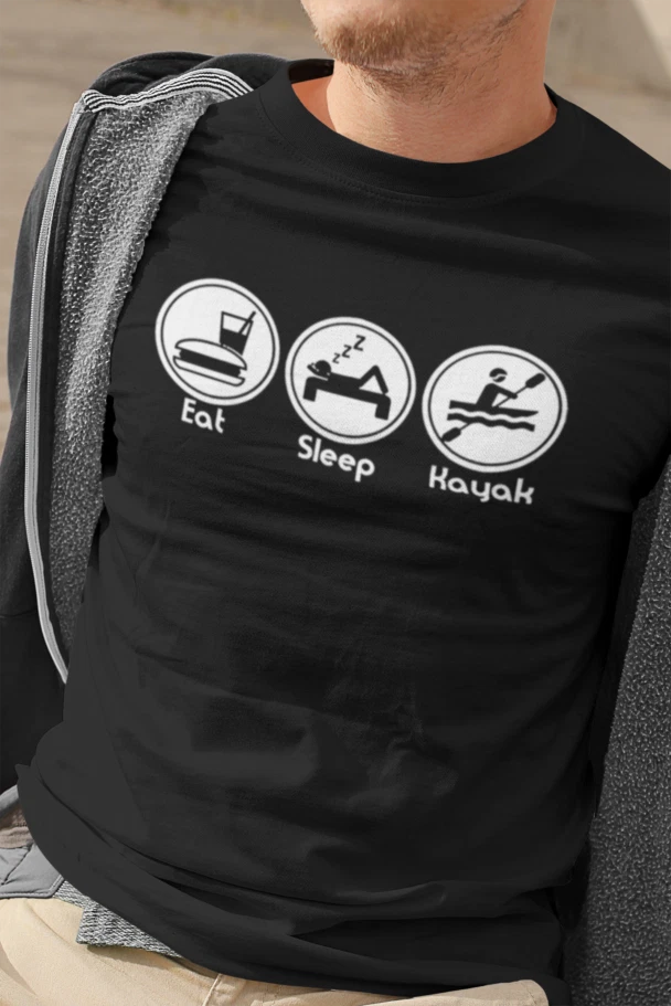 Eat Sleep KAYAK T-Shirt Mens  Cotton Christmas Gift KAYAKING kayaker