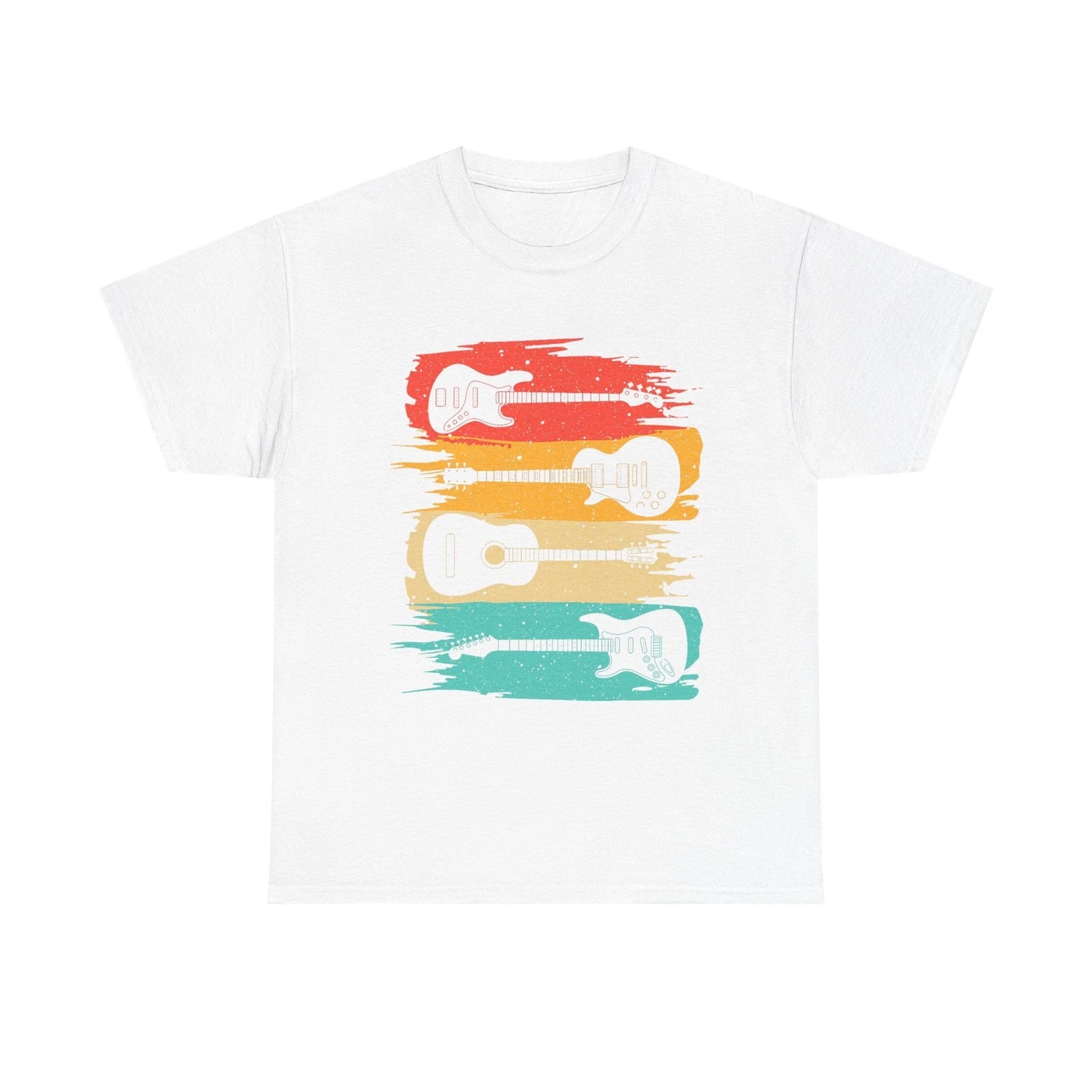 Retro Guitar Tee Shirt - Vintage Sunset Electric & Acoustic Gift for Guitarist