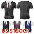 Mens Fake Tuxedo T-Shirt Printed Vest Tie Tux Shirt Casual Summer Tops Funny