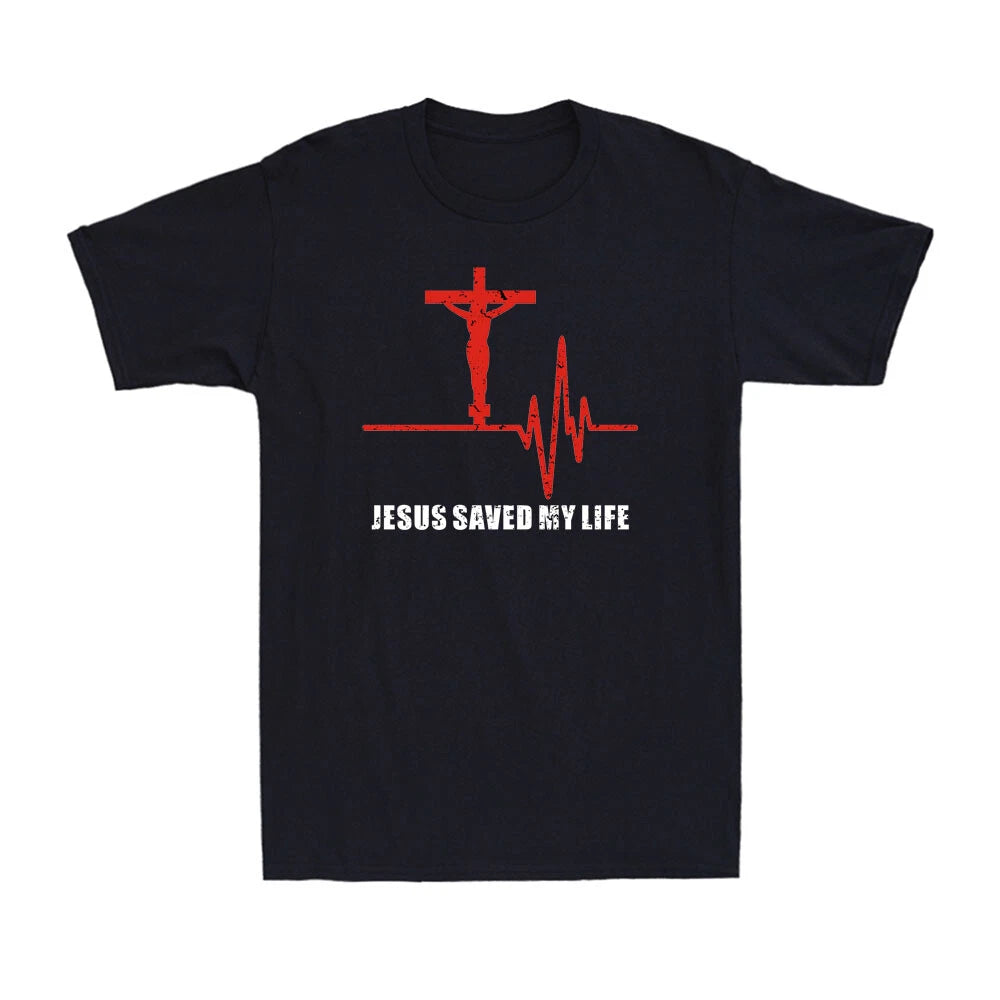 Jesus Saved My Life Christian Religious Gift Adult Novelty Men's Cotton T-Shirt