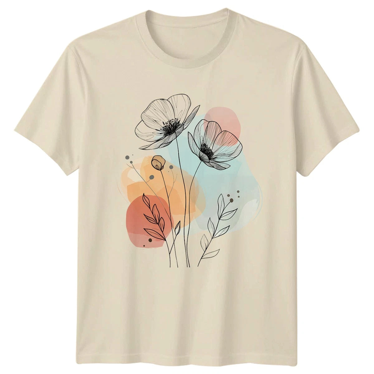 Minimalist Watercolor Floral Line Art T-Shirt Flowers Botanical Nature