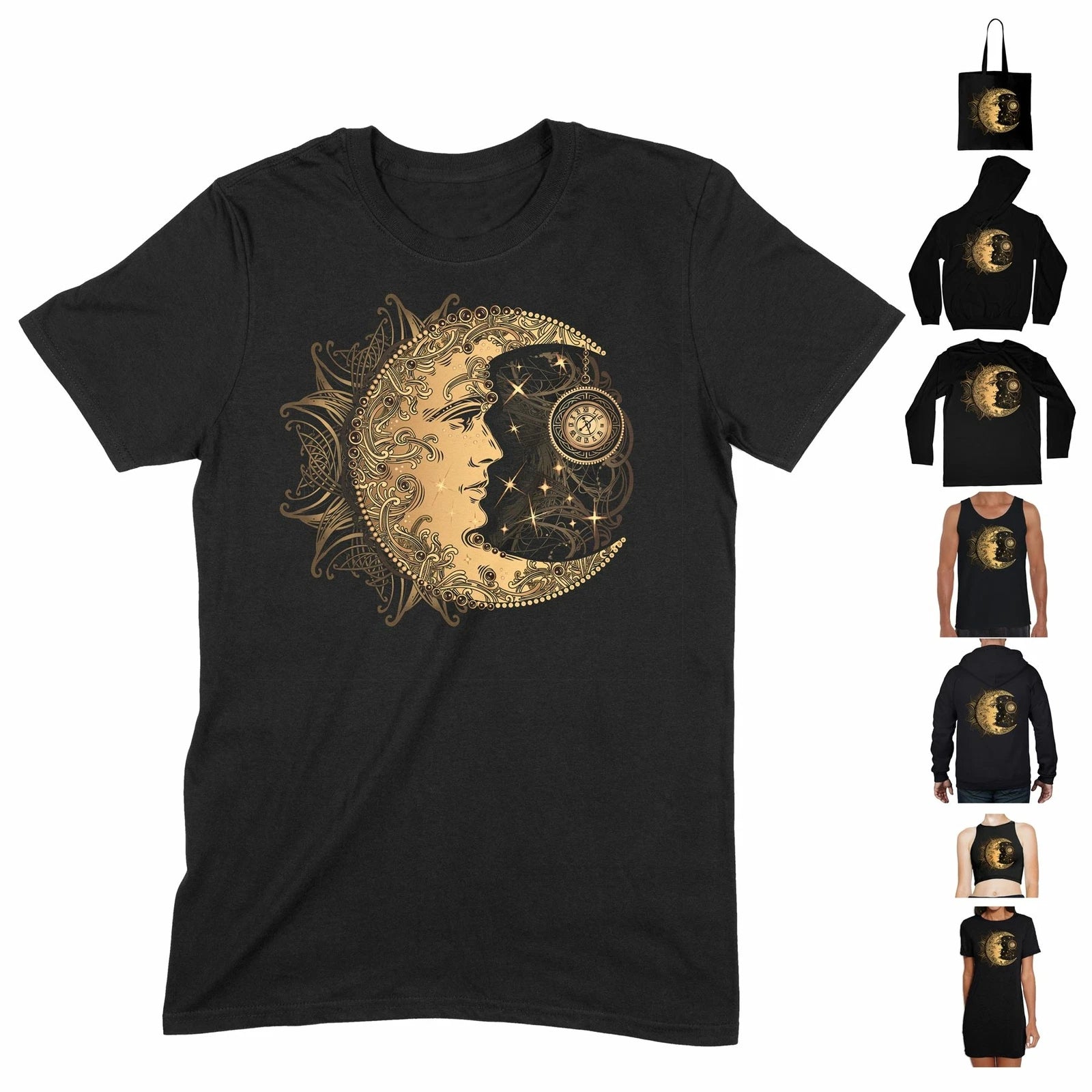 Golden Crescent Moon Mandala T Shirt - Boho Bohemian Hippie Sun Hipster