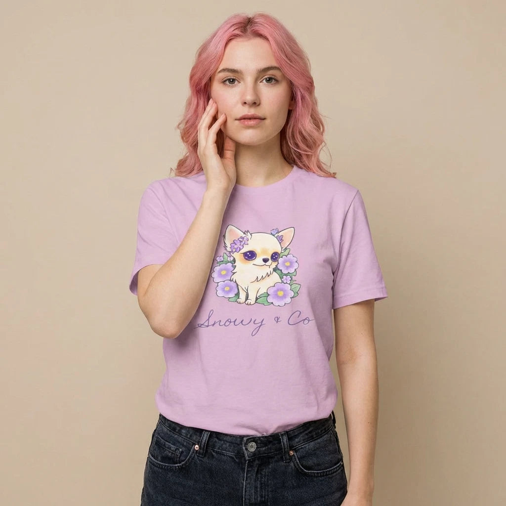 Beautiful Flowers Chihuahua T-Shirt, Pastel Floral Graphic Tee, Soft Aesthetic