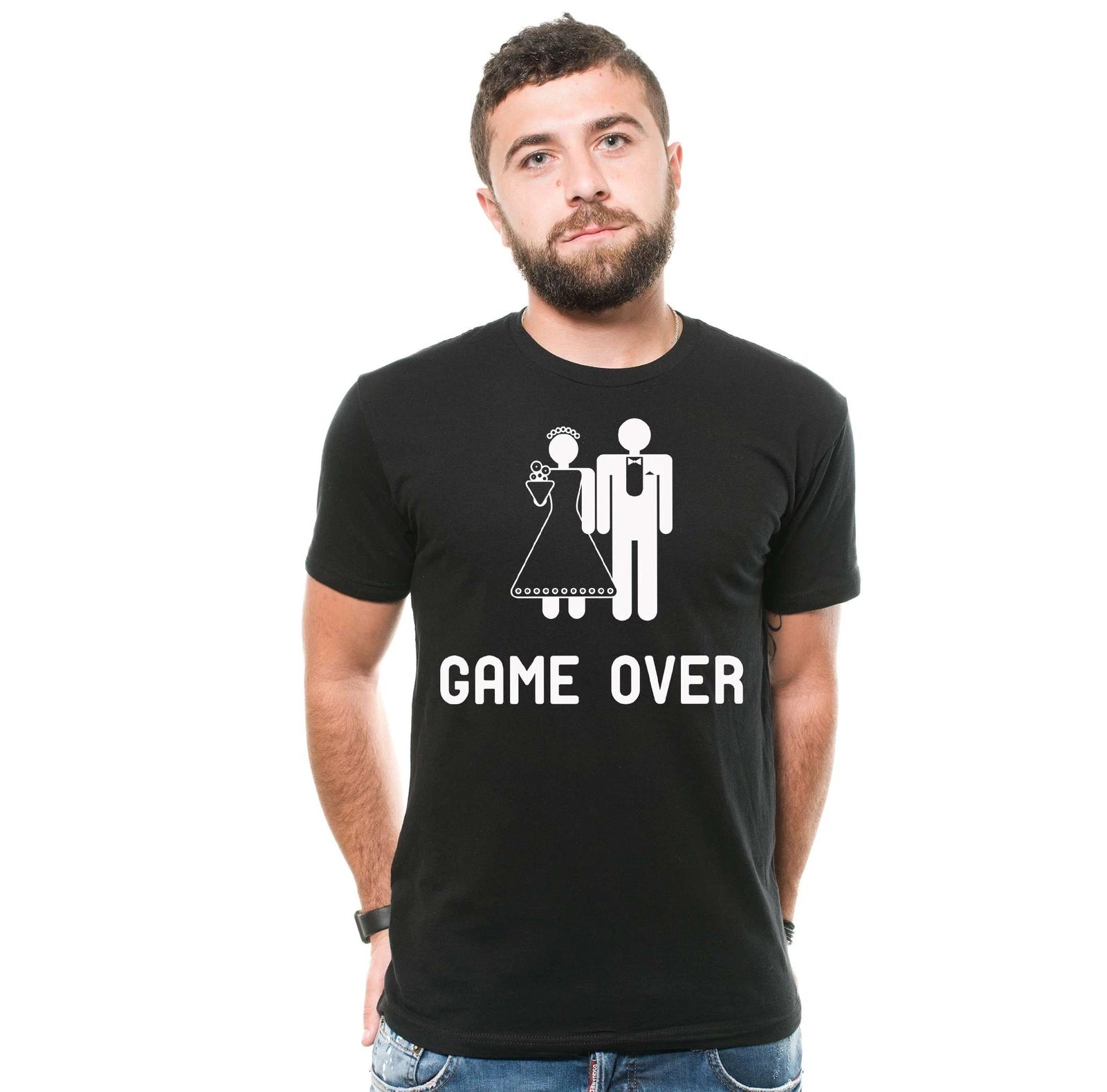 Funny Wedding Joke Shirt Game Over T-Shirt Marriage Wedding Party Tees