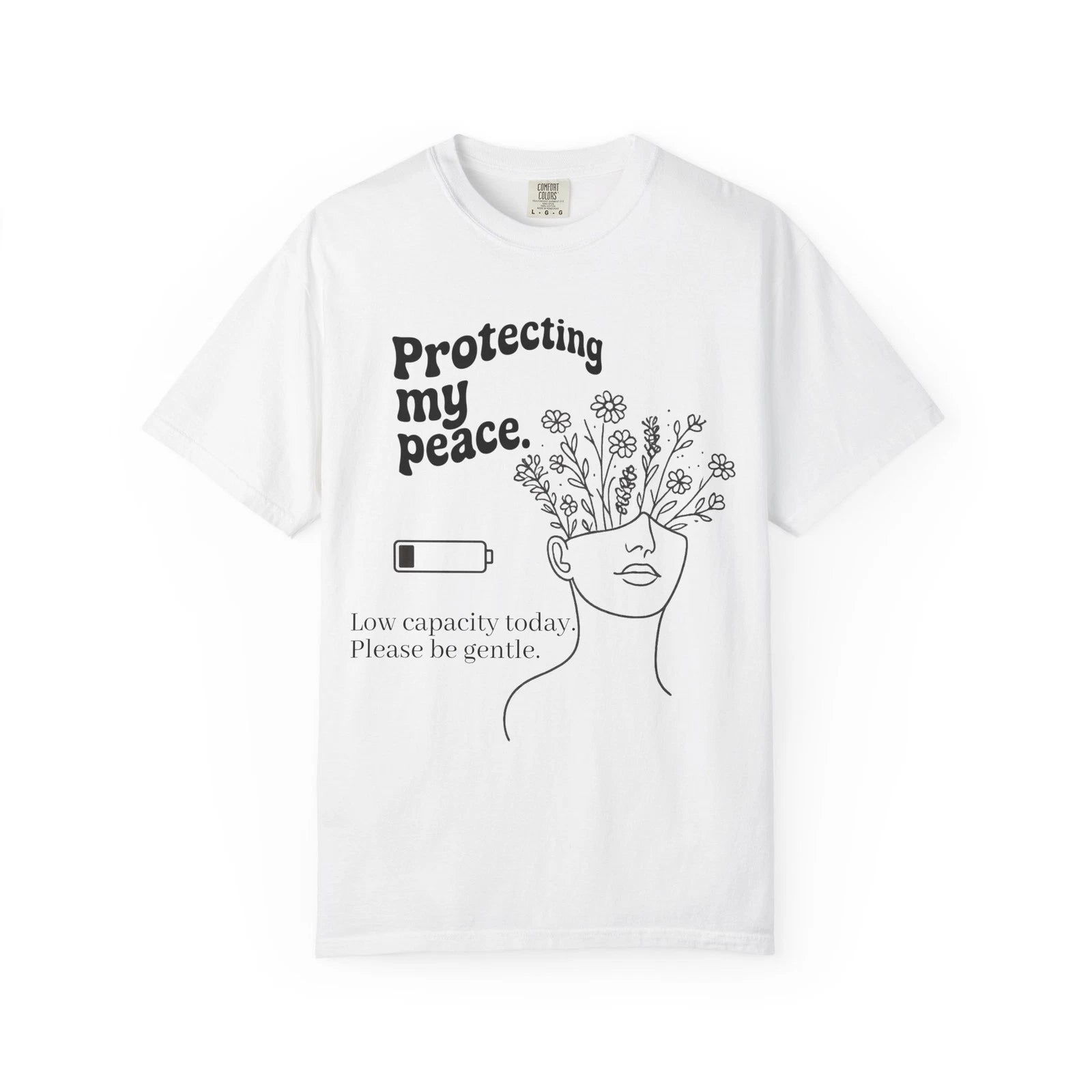 Protecting My Peace line art face with flowers T-shirt